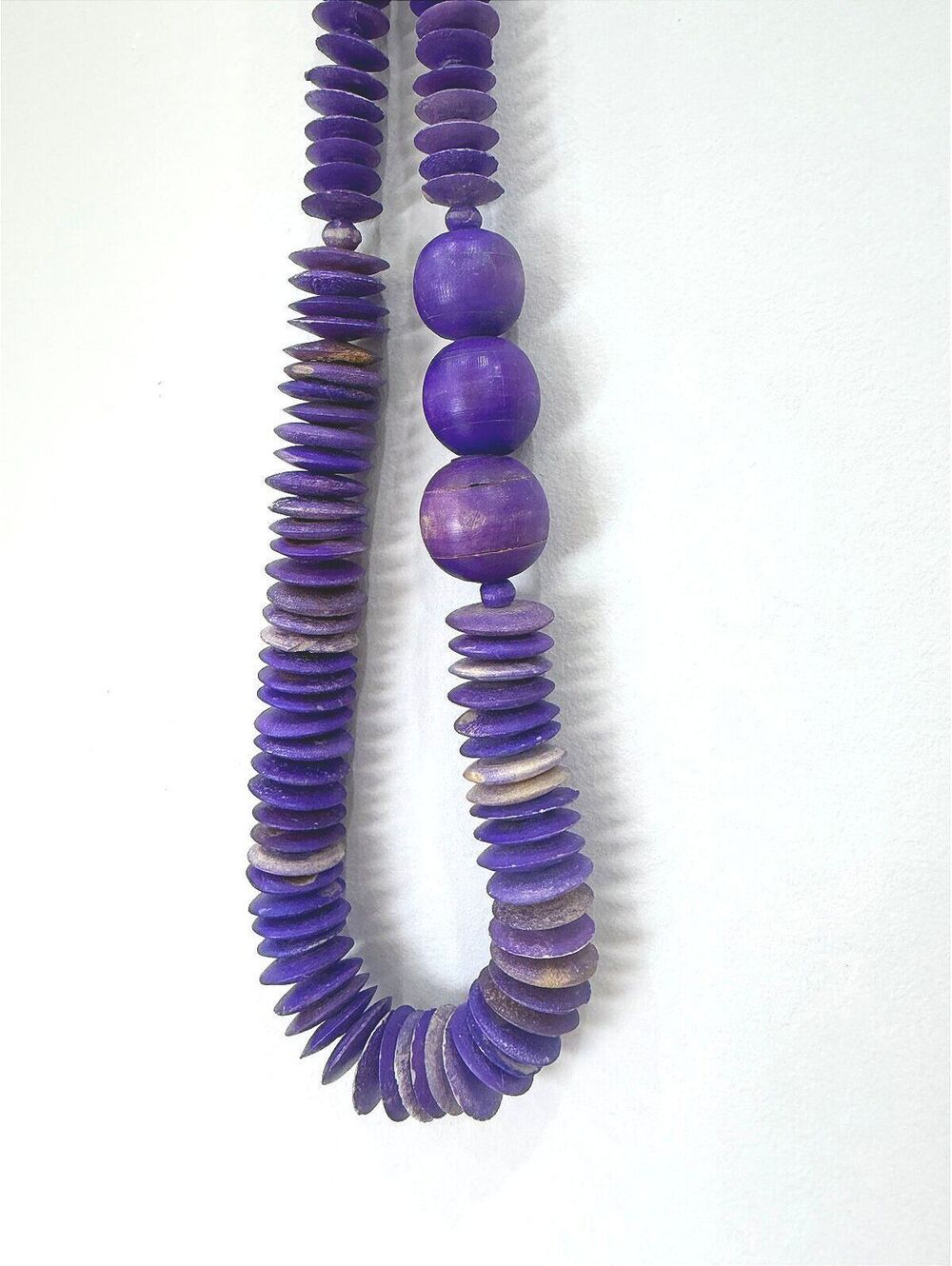 Handmade Purple Wooden Beaded Necklace 17" Vintage Funky Boho
